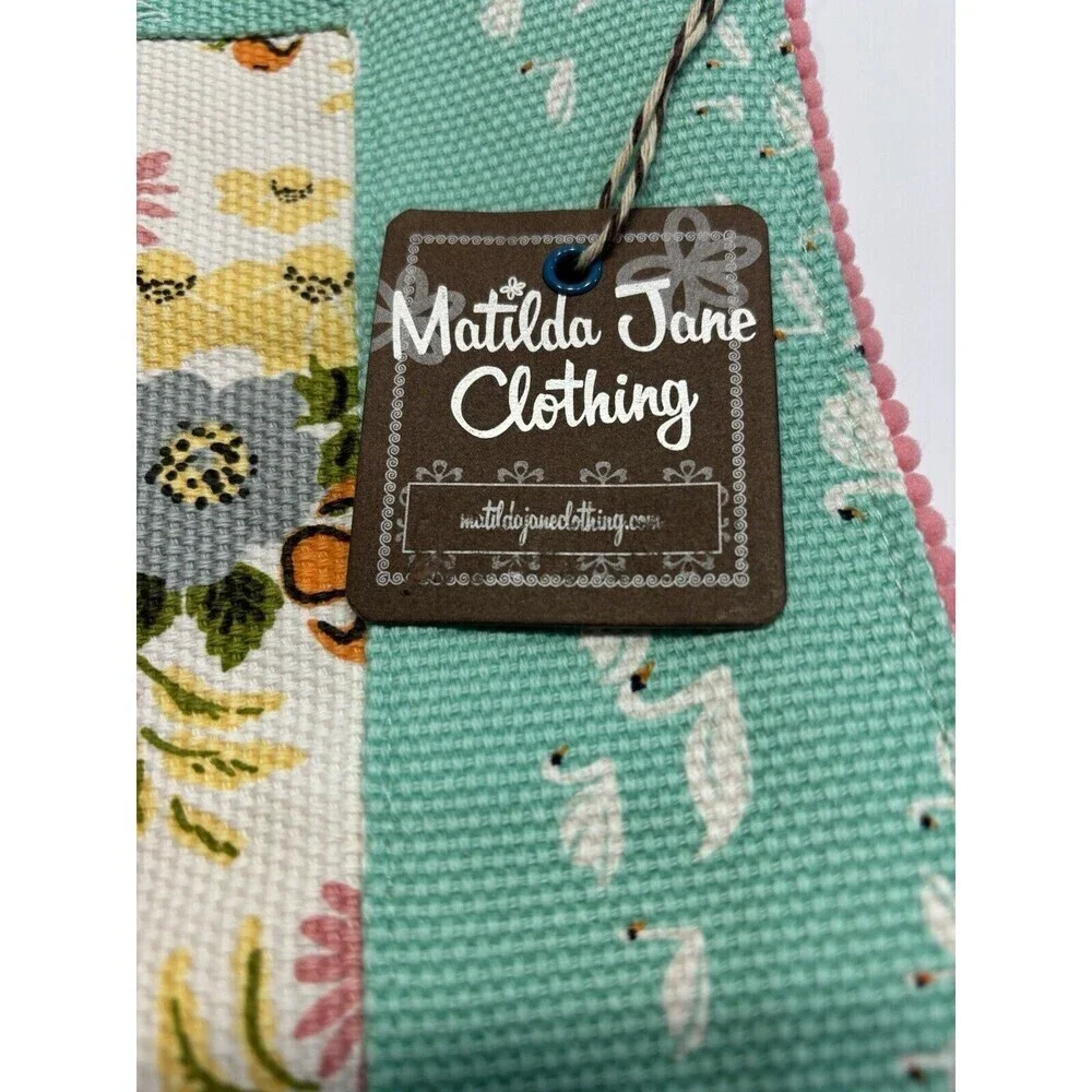 Matilda Jane Feathered Friend Table Runner Floral Aqua Stipe 88” X 13.5” Cotton